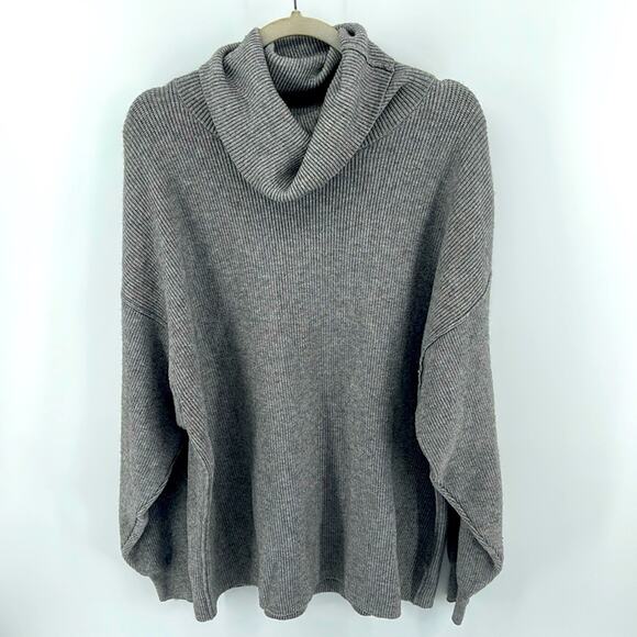 Free People rib knit turtleneck drop shoulder balloon sleeve sweater sz L - Picture 1 of 6